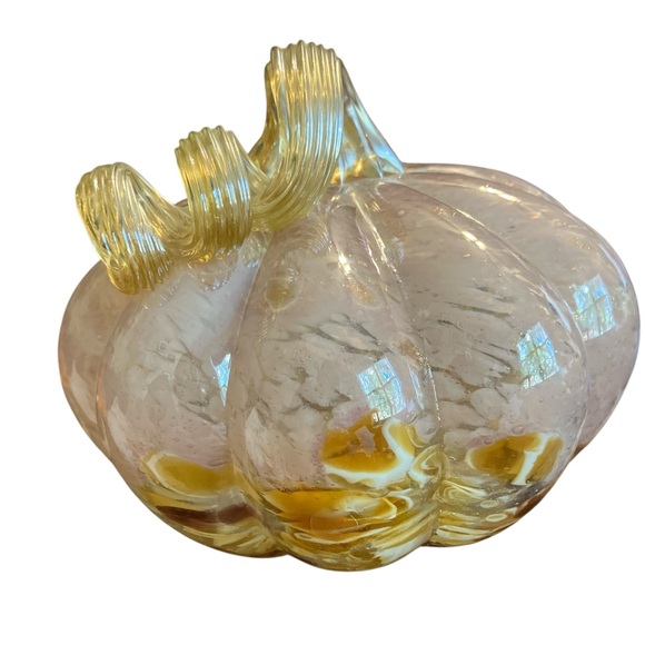 Blown Glass Pumpkin - Pink, Amber, White 7” x 5” x 7” - Picture 2 of 5